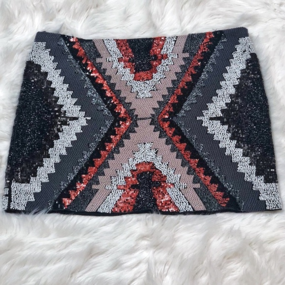 Zara Women Beads + Sequins Woven Detail Mini Skirt